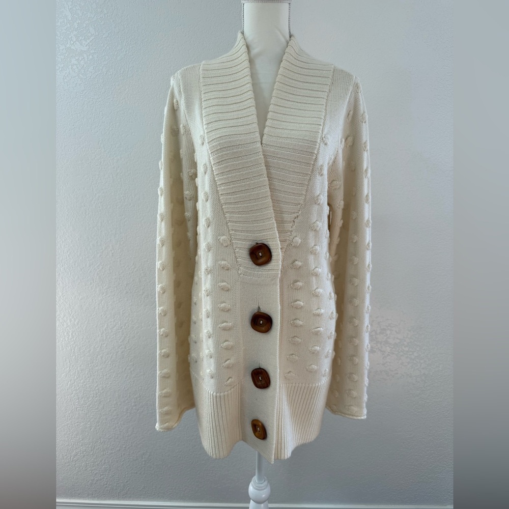 Anthropologie CHARLIE & ROBIN Creamy white Button-Up Women Cardigan Sweater L